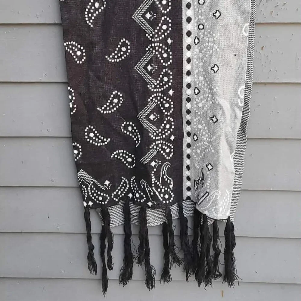 Black Gray White Acrylic? Winter Scarf Paisley